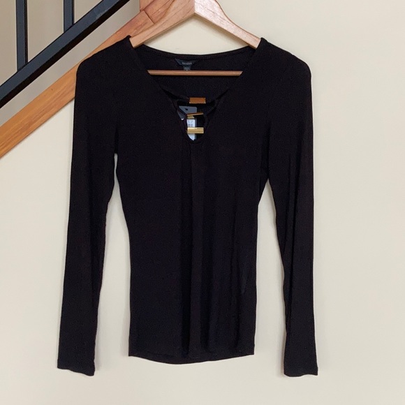 Guess Black Long Sleeve Lace Up- Gold Embellished - Picture 3 of 4